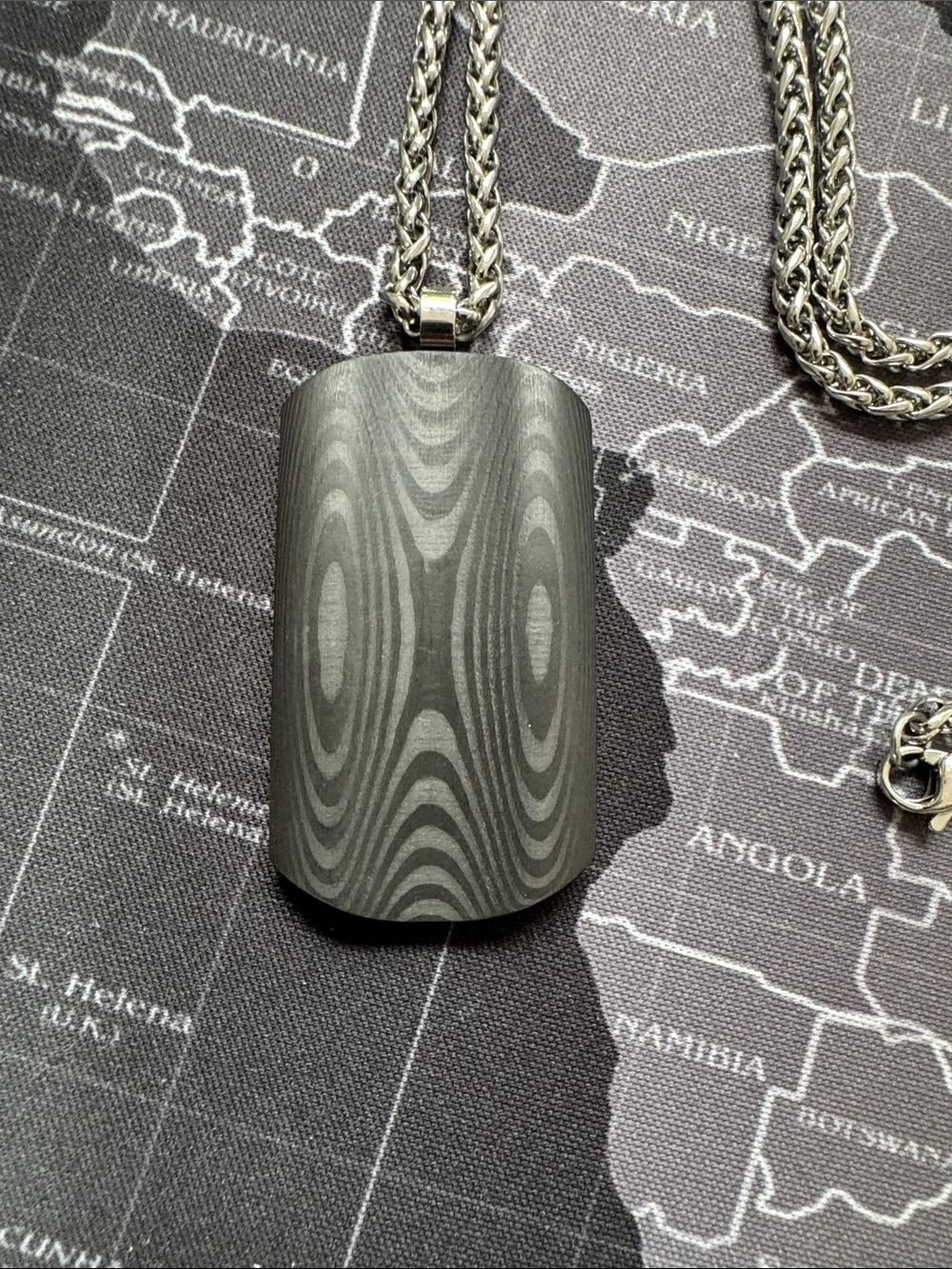 Damascus Pattern Stainless Dog Tag Necklace - Matte Gray